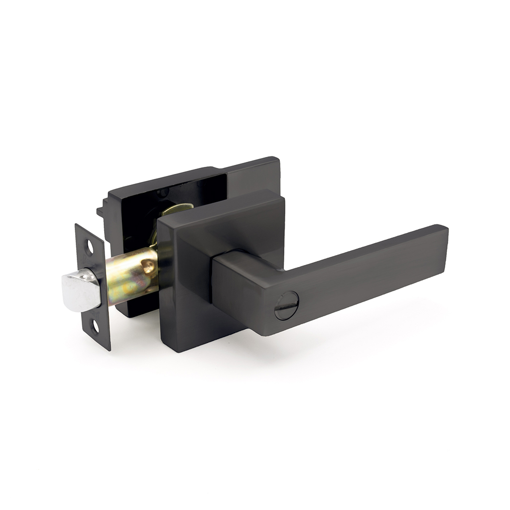 LEVER HANDLE LOCK R/SQUARE, BATHROOM, BLACK