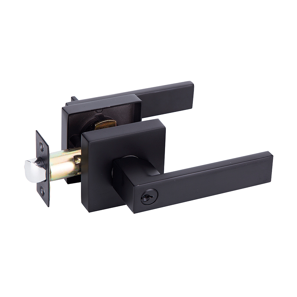 LEVER HANDLE LOCK R/SQUARE, ENTRANCE, BLACK