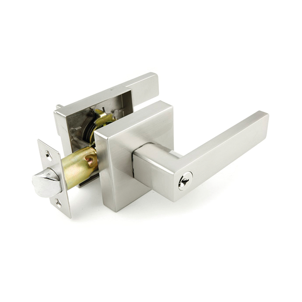 LEVER HANDLE LOCK R/SQUARE, ENTRANCE, SATIN