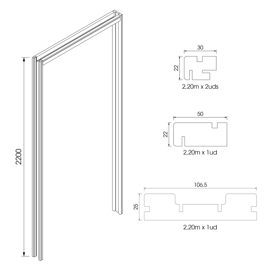 KIT JAMBAS REVOQUE 105MM PAPEL LACADO 9003