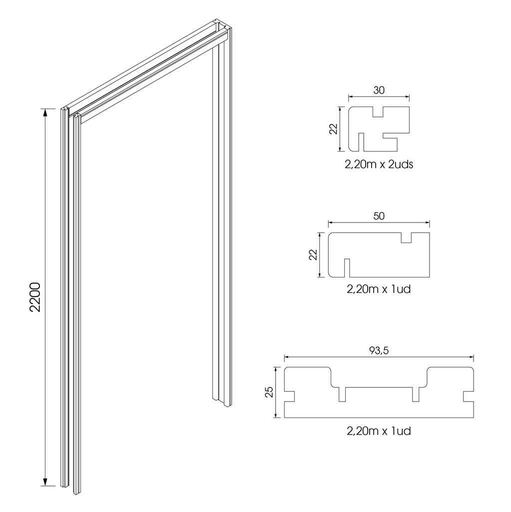 KIT JAMBAS REVOQUE 90MM MDF PAPEL LACADO 9003