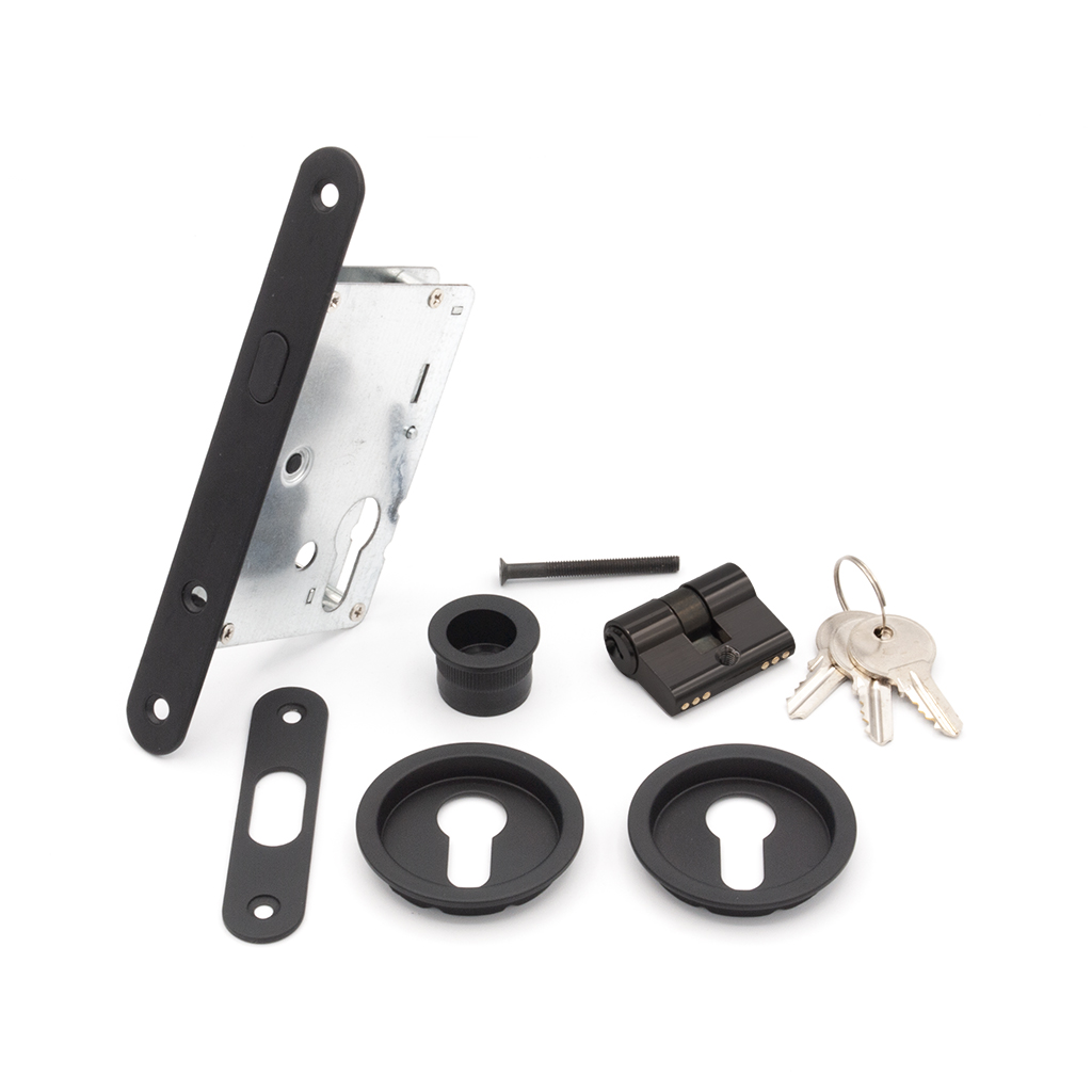 KIT PTA CORREDERA REDONDO D56 C/BOMBILLO, NEGRO