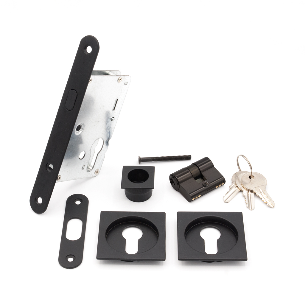 KIT PTA CORREDERA CUADRADO 50X50, C/BOMBILLO, NEGR
