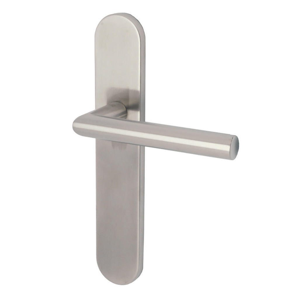 JGO MANIVELA L-RECTA C/PLACA LARGA T/OCULT INOX SS, TORNILLOS OCULTOS