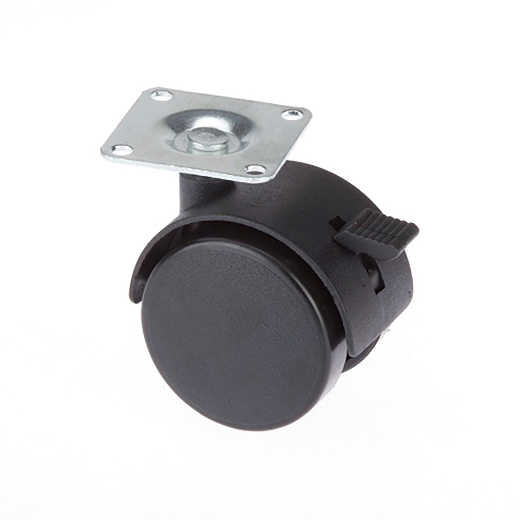 RUEDA NEGRA 50MM CON FRENO Y PLETINA 42X42