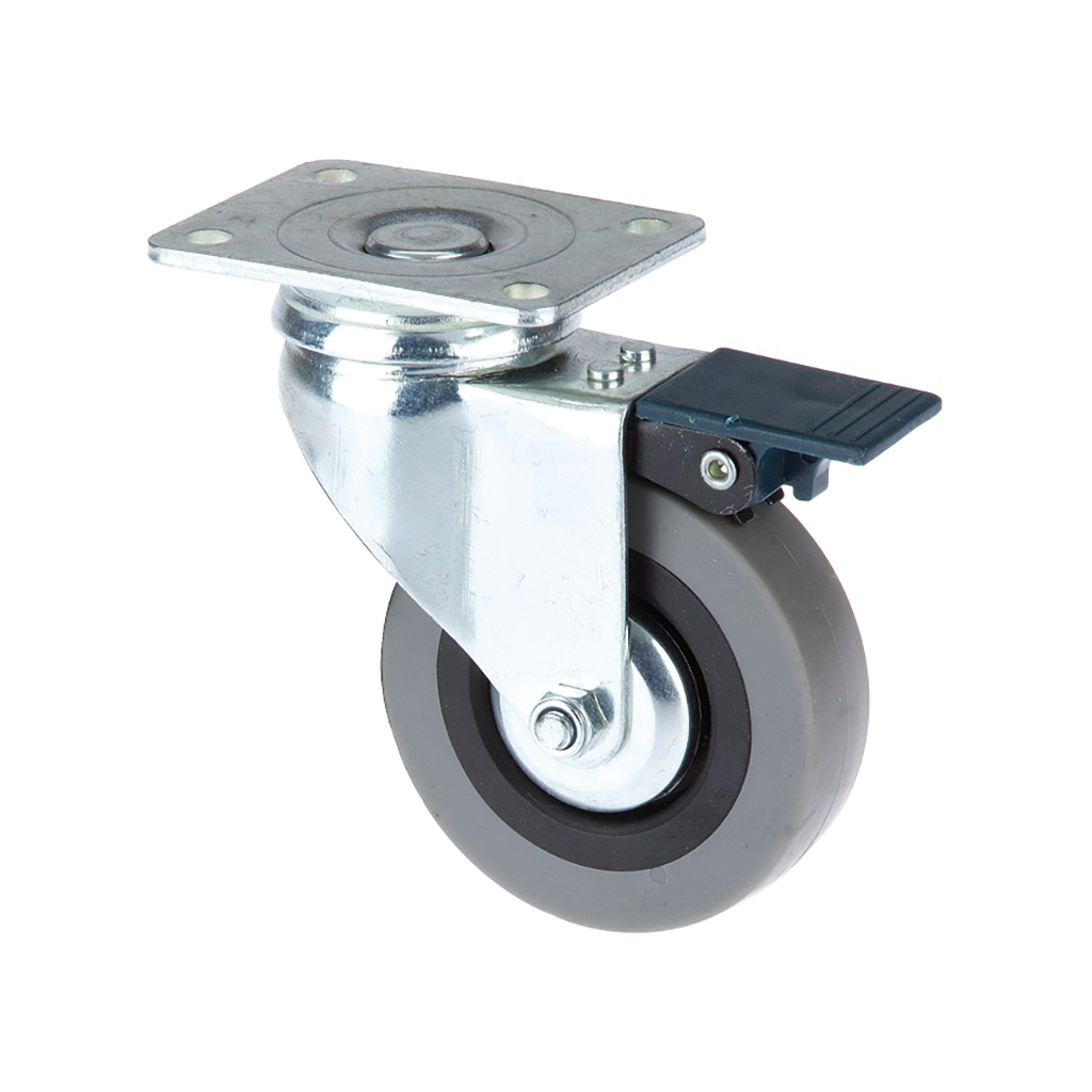 RUEDA GRIS 50MM CON FRENO Y PLETINA 42X42