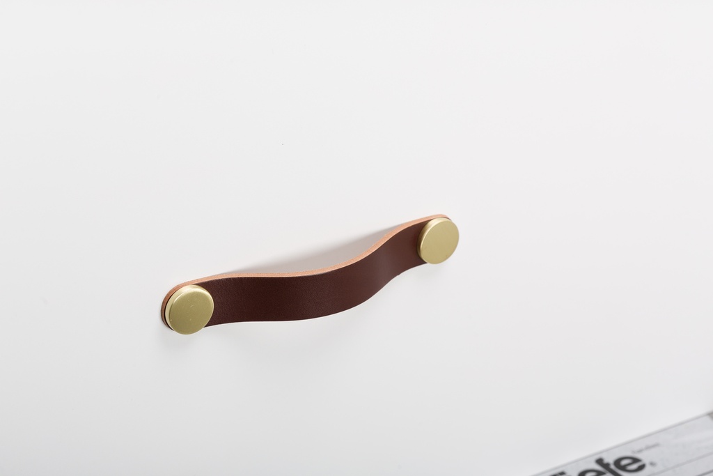 FLEXA - Tirador piel marrón+latón CC128L150mm